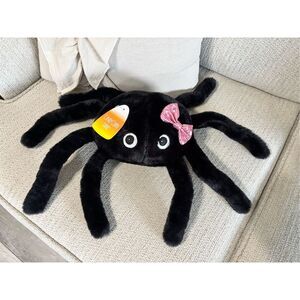Candy Corn Lane Black Plush Spider w/Pink Bow Decorative Halloween Pillow￼